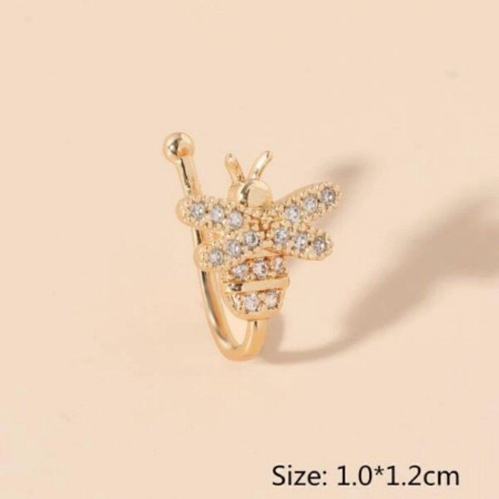 GOLD DIAMOND BUMBLEBEE NOSE RING - Picture 5 of 5